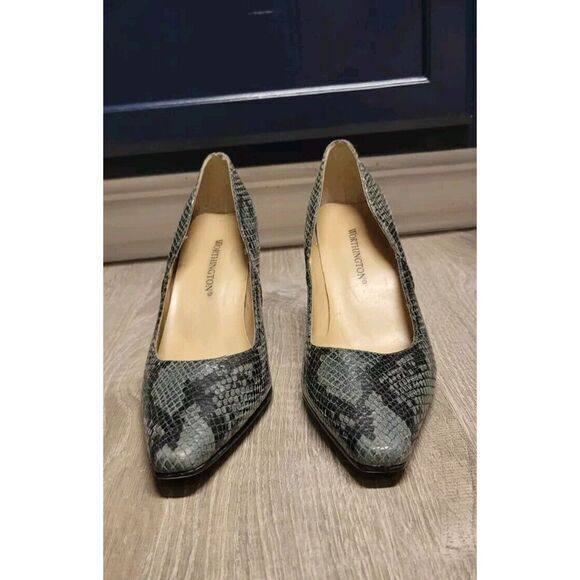 Worthington Leather Black & Gray Snake Skin Print Heels‎  - Size 7M - Picture 2 of 12